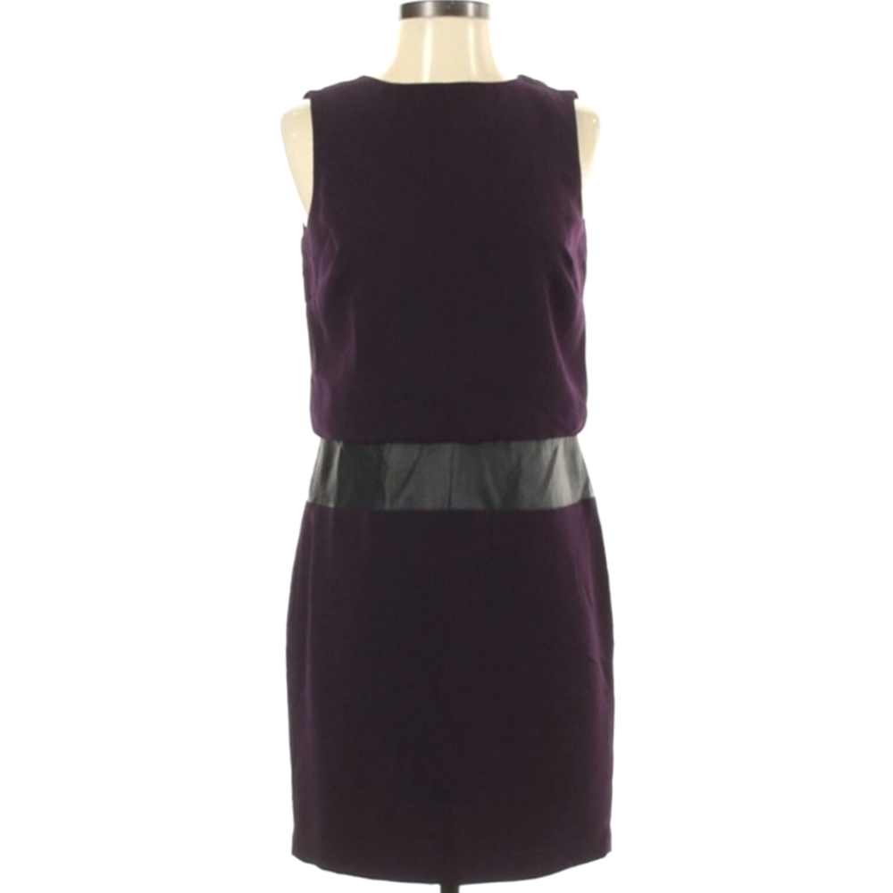 Ralph Lauren Eggplant Purple Drop Waist Mini Dress Faux Leather Detail Sz 6P